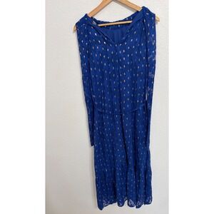 Donna Ricco Cobalt Blue Gold Fil Coupe Sleeveless Midi Dress Womens 6 NEW
